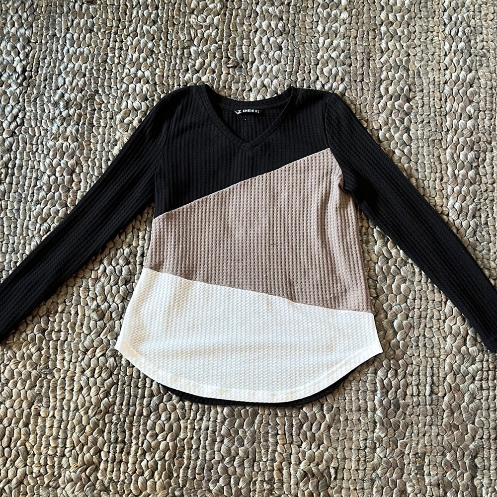 Waffle Knit, Color Block Long Sleeve